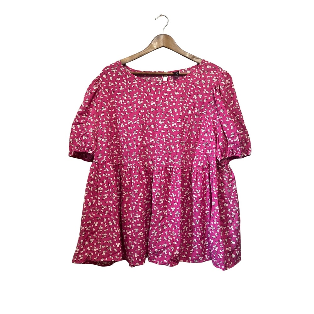 Emery Rose Women's 4XL Pink Floral Print Tiered Babydoll Mini blouse